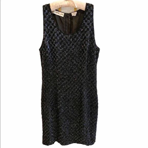 Vintage SCALA Black Silk Beaded Cocktail Dress EUC - Picture 1 of 6